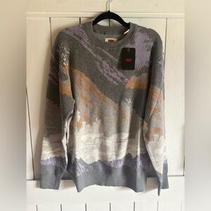 Levi's Gray Crewneck Sweater with Lavender and Tan Accents